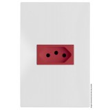 Conjunto Tomada 20a Vermelho Horizontal 4x2 - RECTA BRANCO SATIN FOSCO